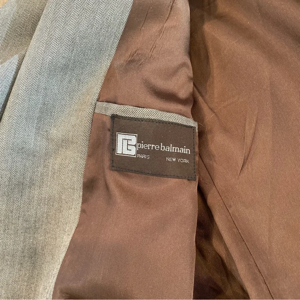 Pierre Balmain Mens Herringbone Paris Luxury Blazer Brown Sports Coat Si…